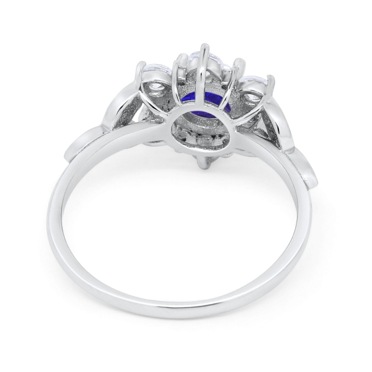 Floral Wedding Cluster Ring Simulated Blue Sapphire CZ