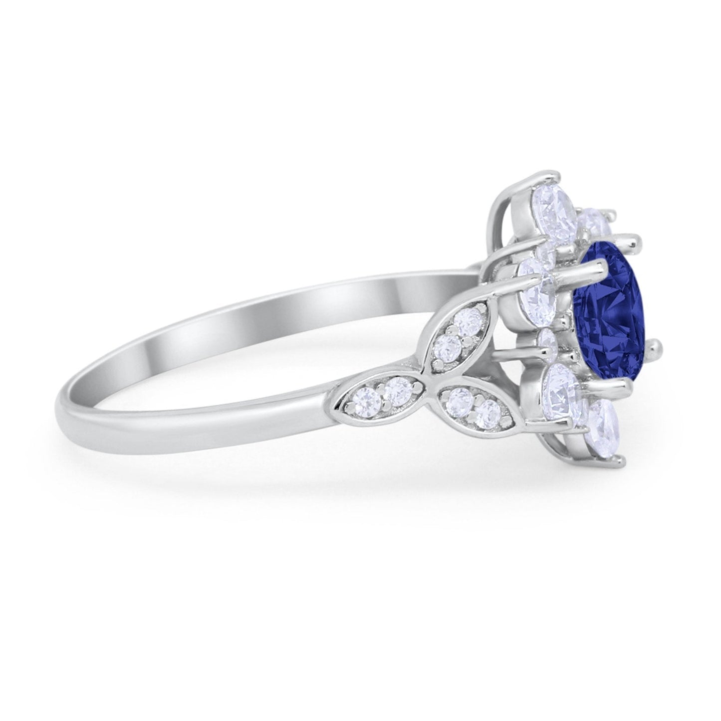 Floral Wedding Cluster Ring Simulated Blue Sapphire CZ