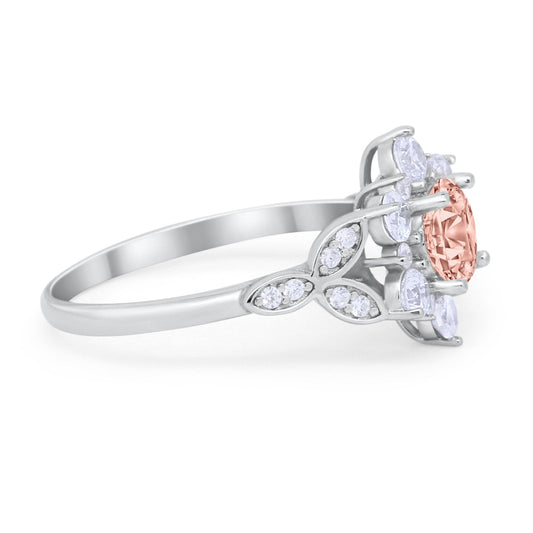 Floral Cluster Simulated Morganite CZ Wedding Ring