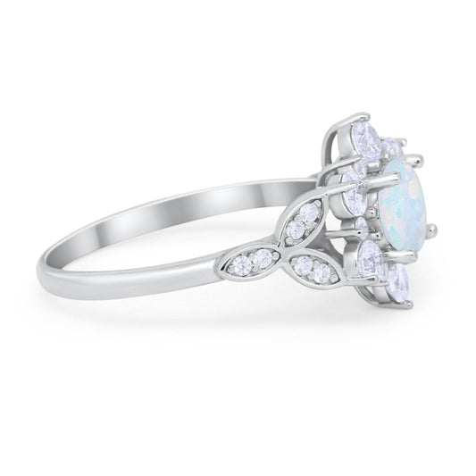 Floral Wedding Cluster Ring Lab Created White Opal