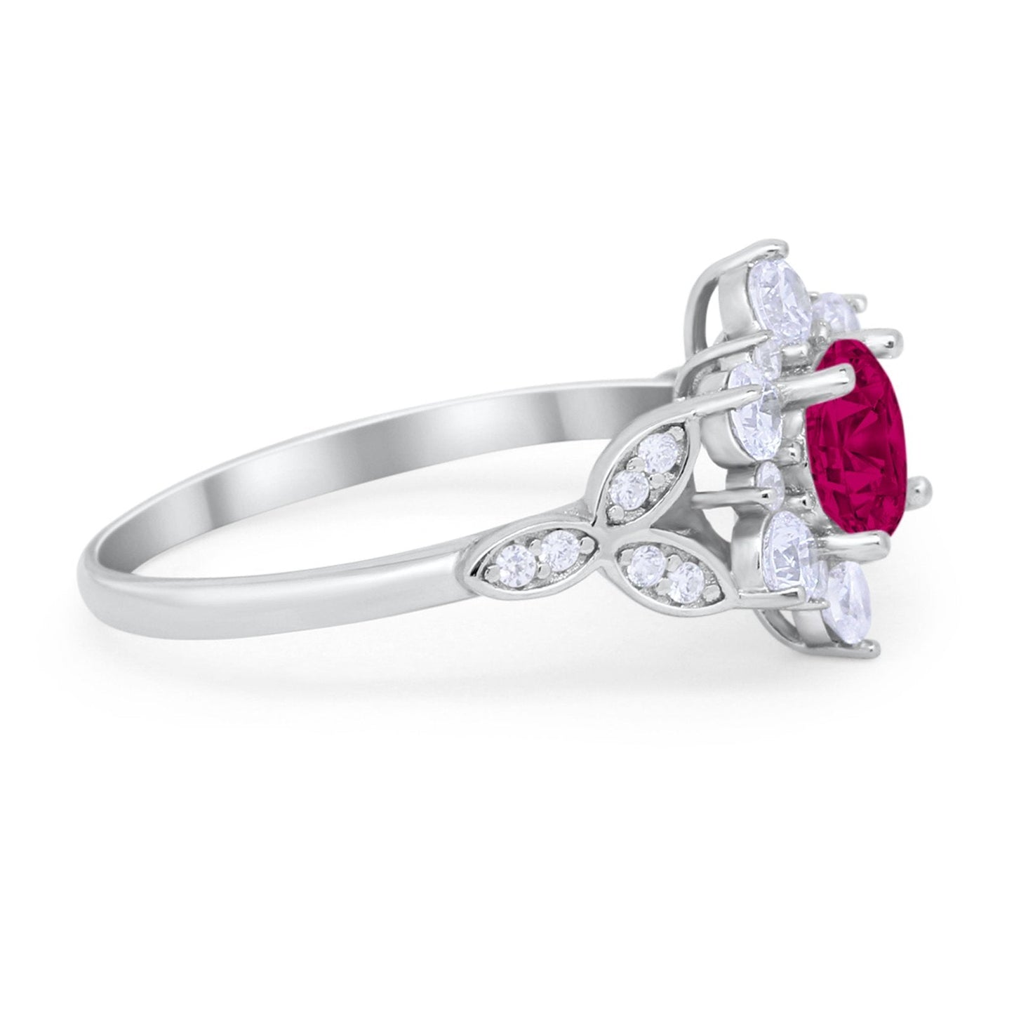 Floral Wedding Cluster Ring Simulated Ruby CZ