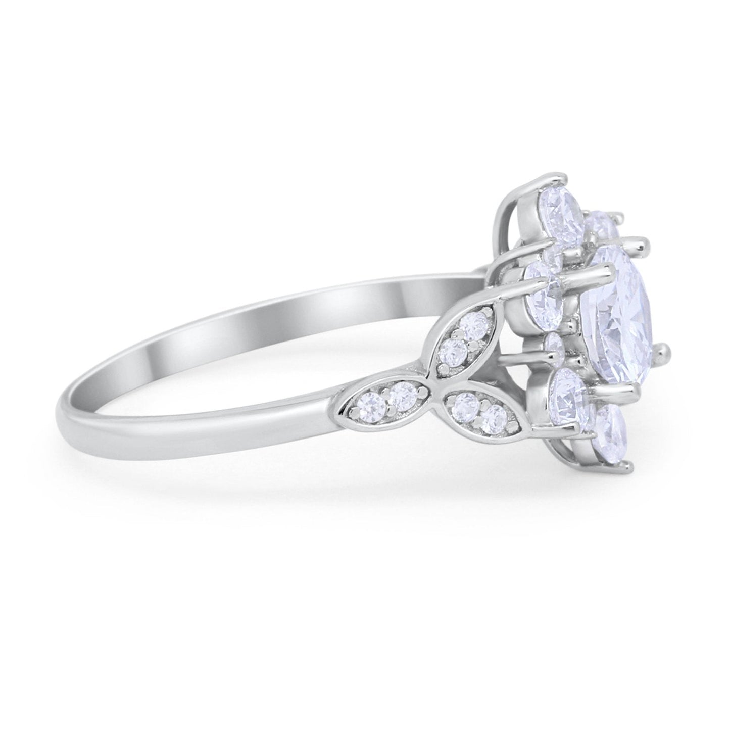 Floral Wedding Cluster Ring Simulated Cubic Zirconia