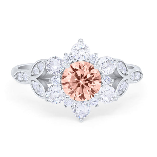 Floral Cluster Simulated Morganite CZ Wedding Ring