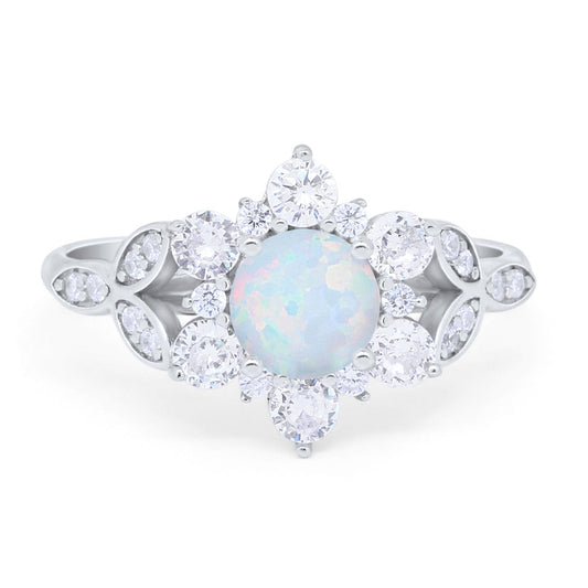 Floral Wedding Cluster Ring Lab Created White Opal