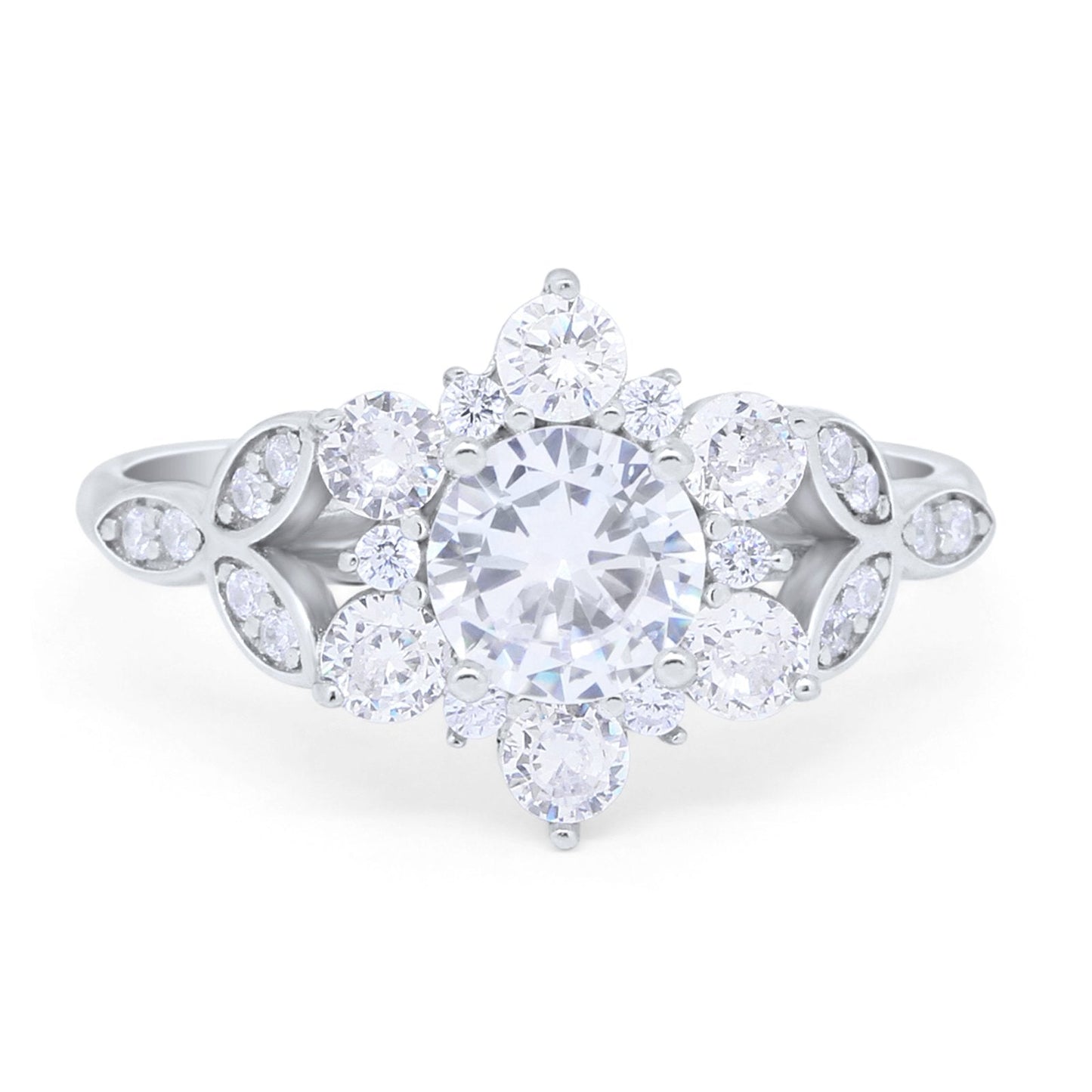 Floral Wedding Cluster Ring Simulated Cubic Zirconia