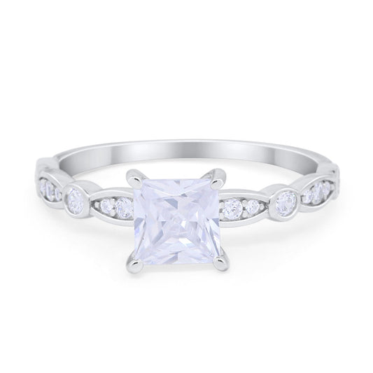 Art Deco Princess Cut Round Simulated CZ Engagement Ring