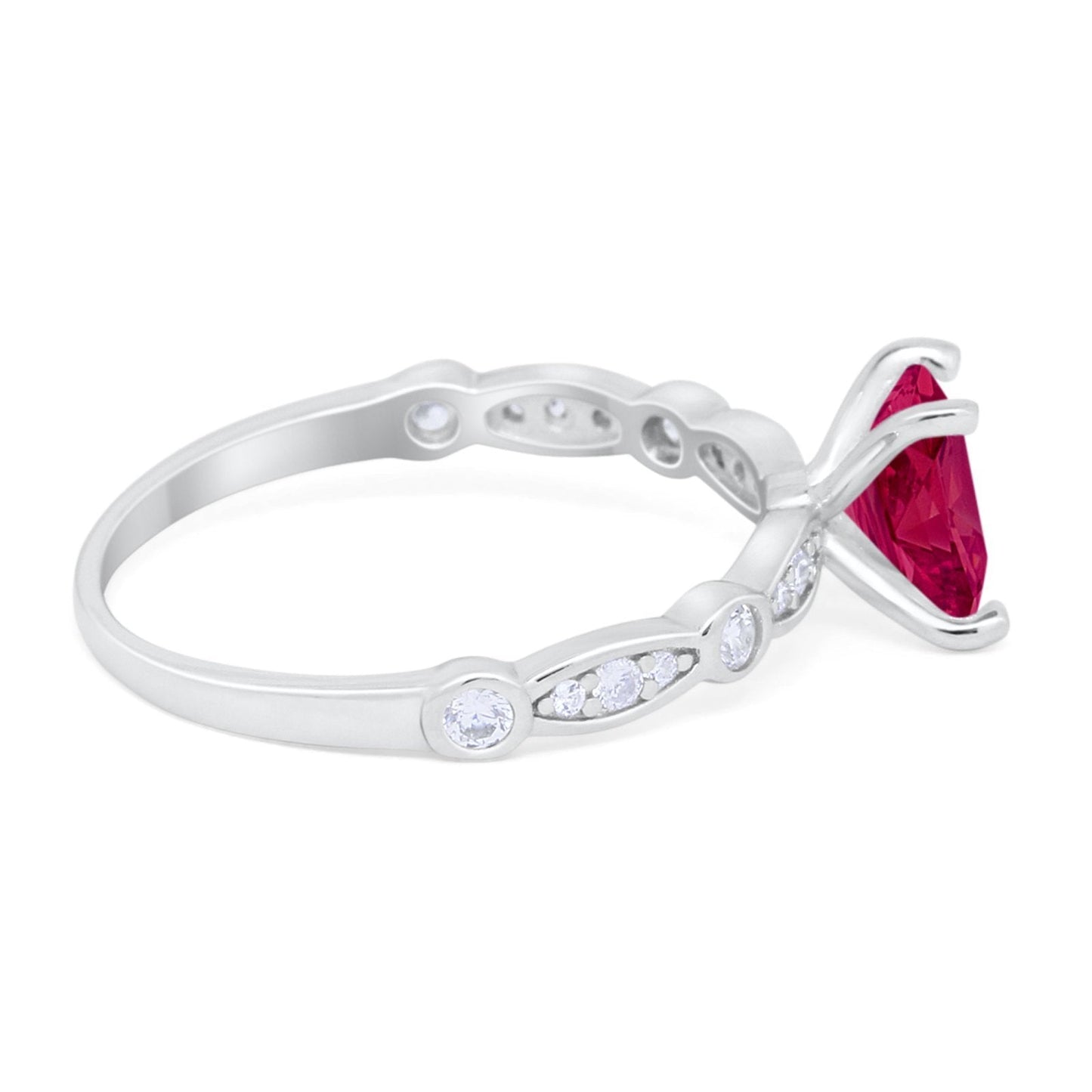 Art Deco Princess Cut Wedding Simulated Ruby CZ Ring