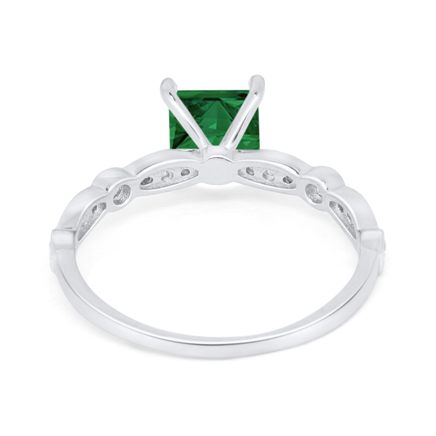 Art Deco Princess Cut Engagement Ring Simulated Green Emerald CZ