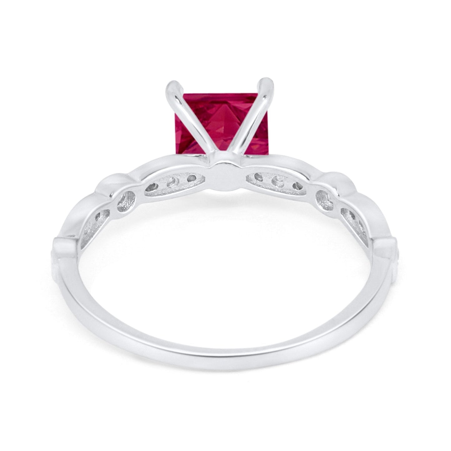 Art Deco Princess Cut Wedding Simulated Ruby CZ Ring