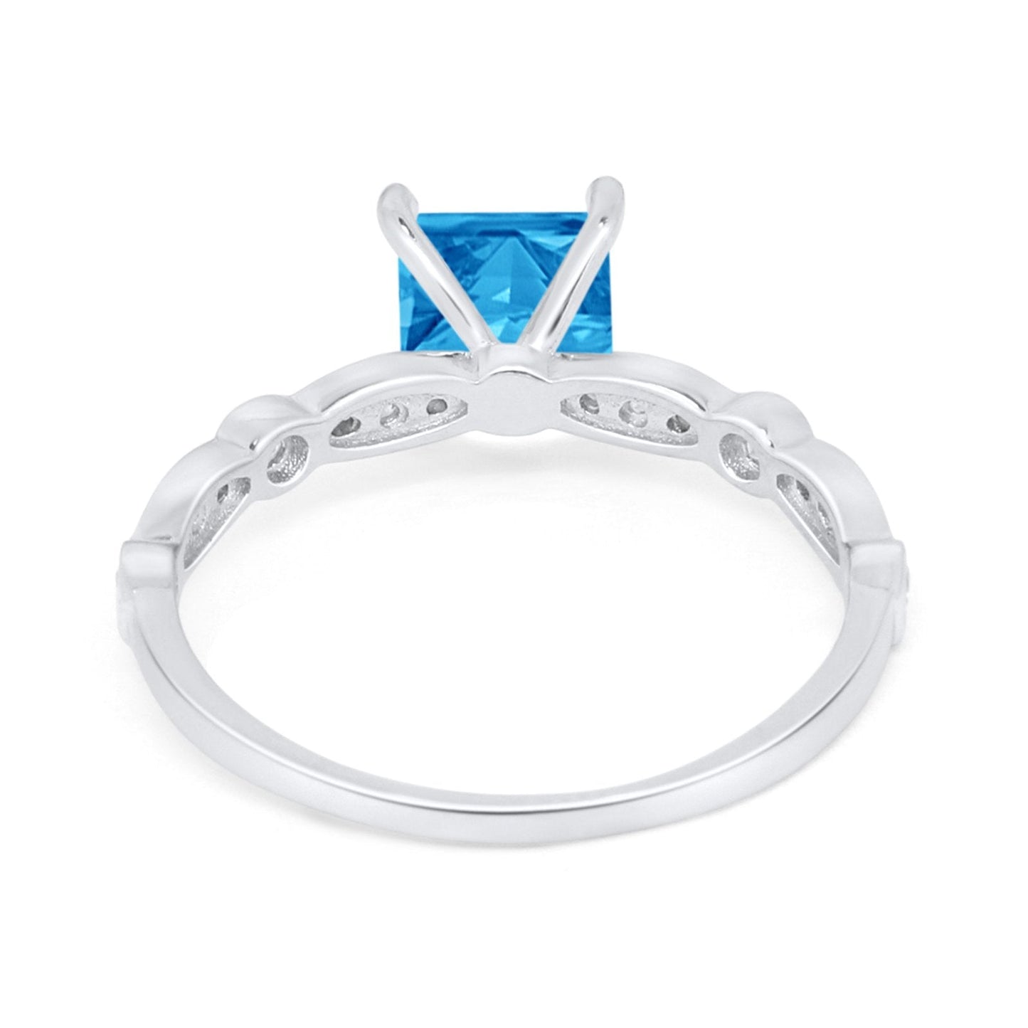 Art Deco Princess Cut Engagement Ring Simulated Blue Topaz CZ