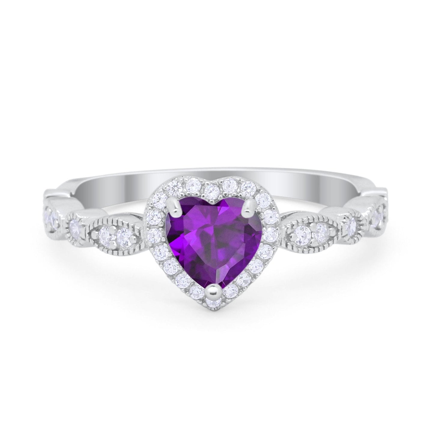 Art Deco Heart Promise Simulated Amethyst CZ Wedding Ring