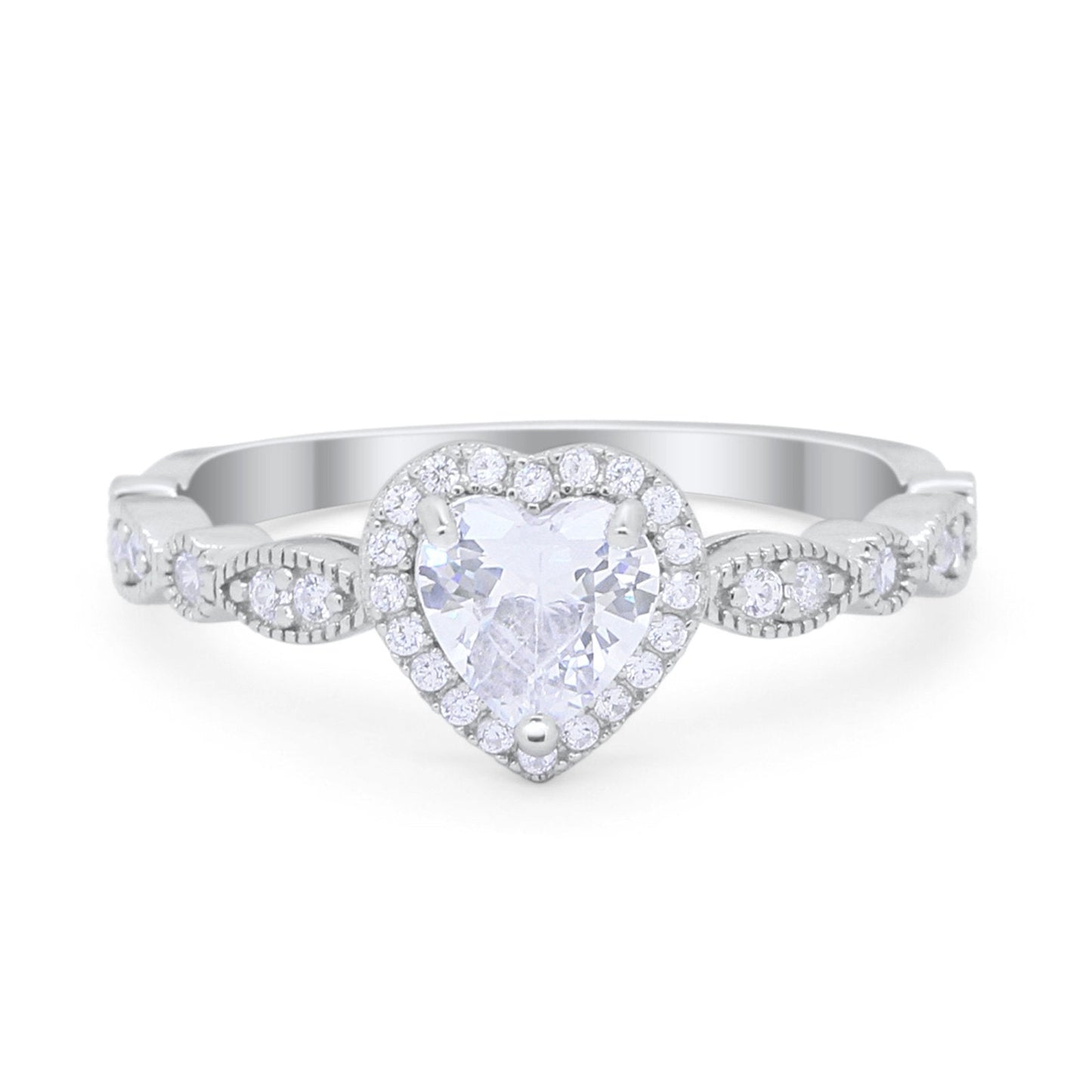 Art Deco Heart Promise Simulated CZ Wedding Ring