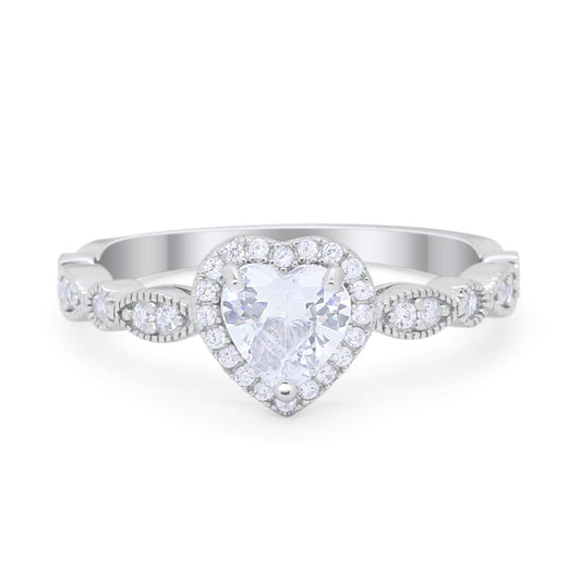 Art Deco Heart Promise Simulated CZ Wedding Ring