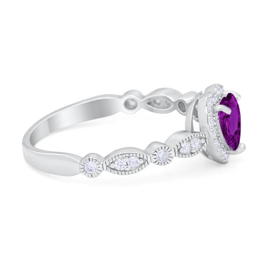 Art Deco Heart Promise Simulated Amethyst CZ Wedding Ring