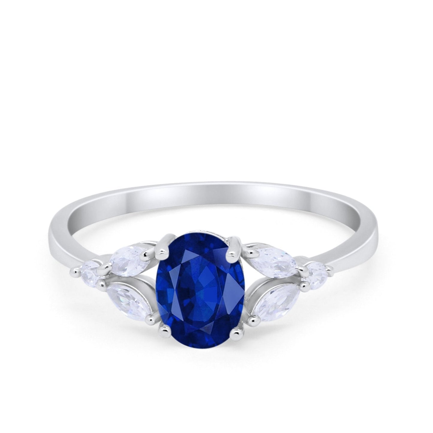 Oval Art Deco Engagement Ring Marquise Simulated Blue Sapphire CZ