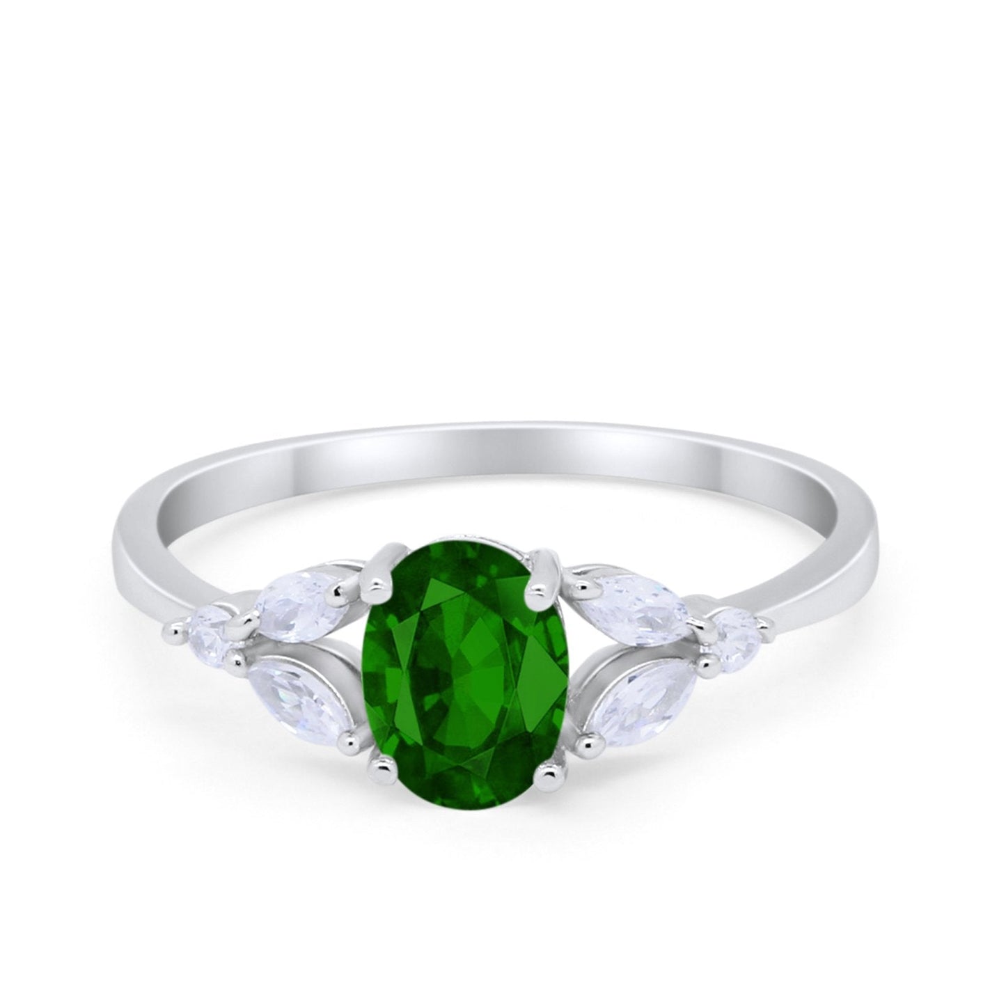 Oval Art Deco Marquise Simulated Green Emerald CZ Engagement Ring