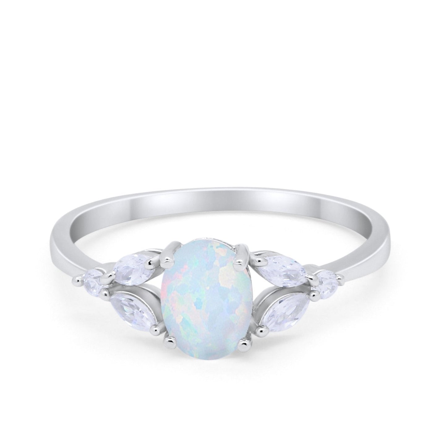 Oval Art Deco Engagement Ring Lab Created White Opal