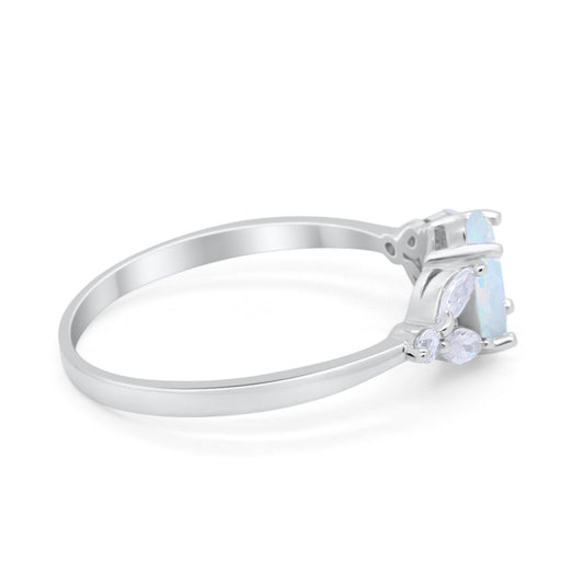 Oval Art Deco Engagement Ring Lab Created White Opal