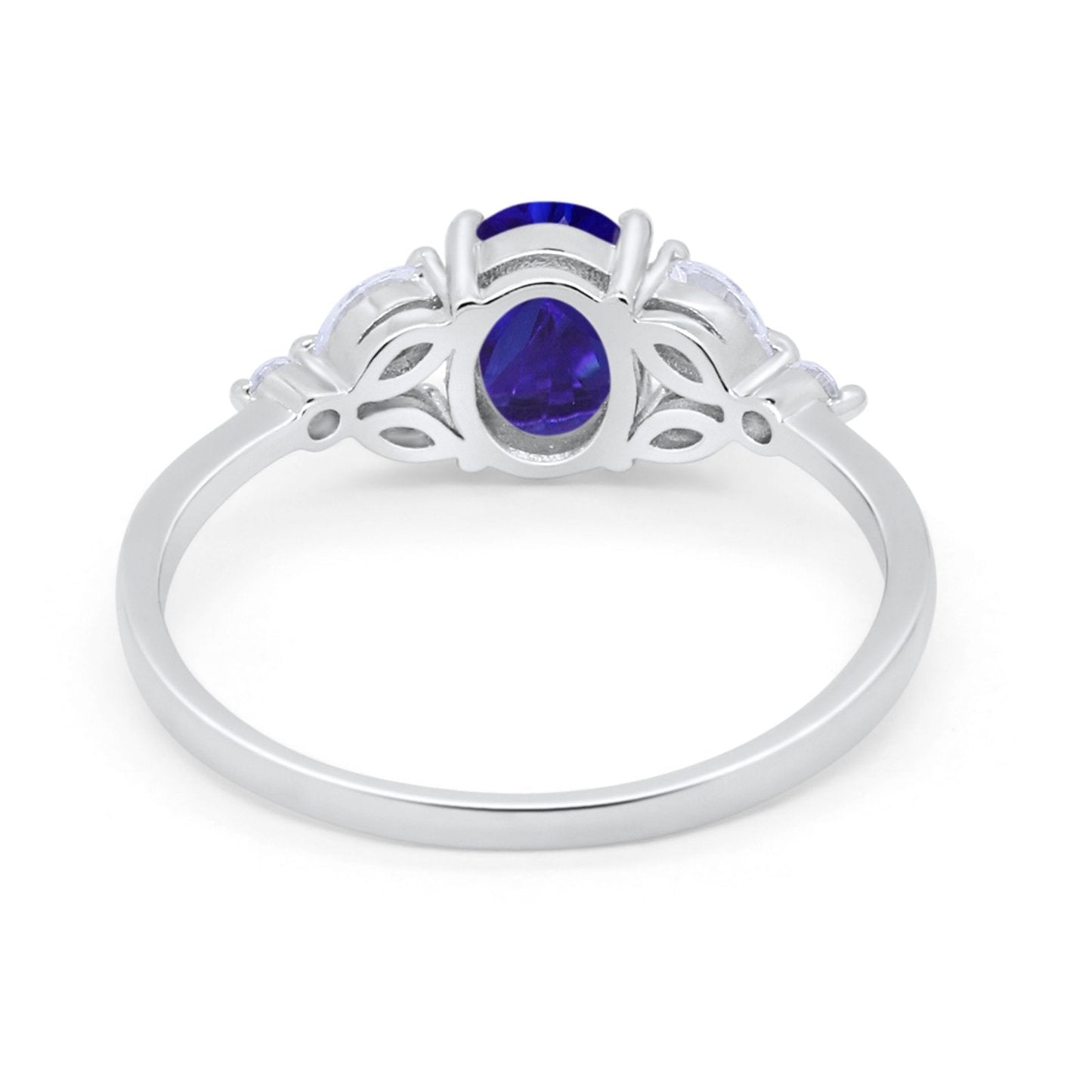 Oval Art Deco Engagement Ring Marquise Simulated Blue Sapphire CZ