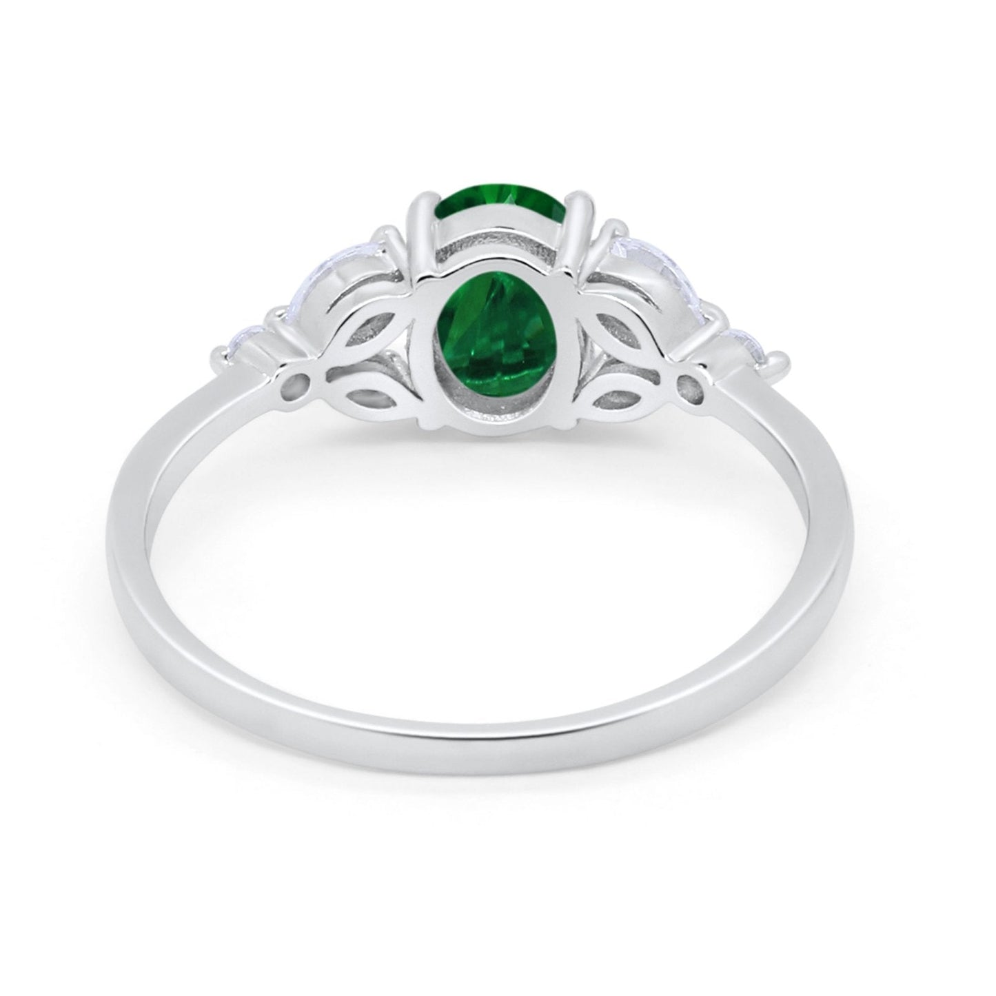 Oval Art Deco Marquise Simulated Green Emerald CZ Engagement Ring