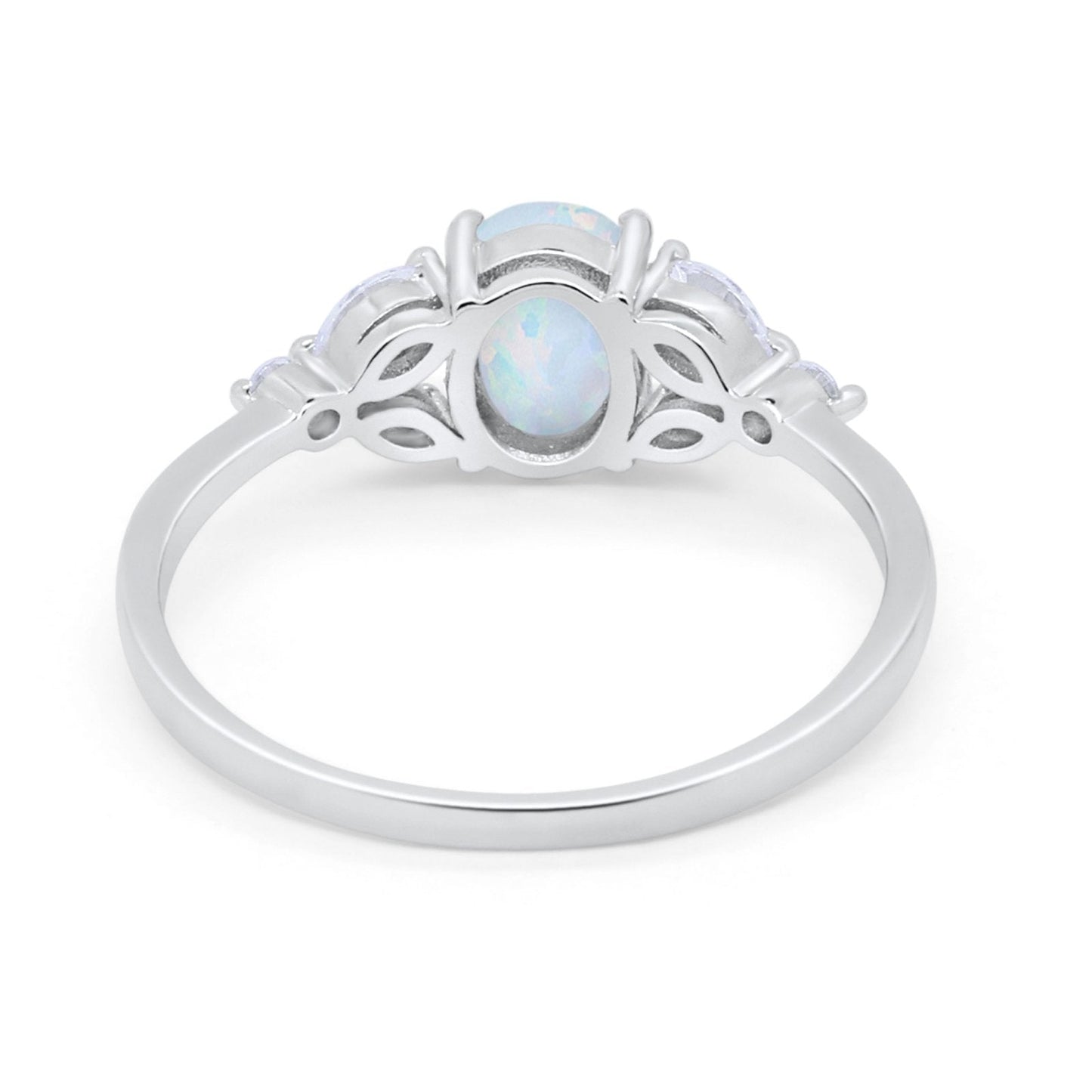 Oval Art Deco Engagement Ring Lab Created White Opal