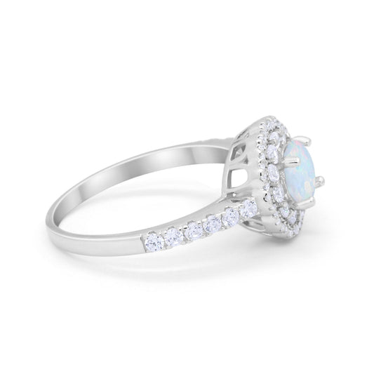 Halo Lab Created White Opal Accent Wedding Ring