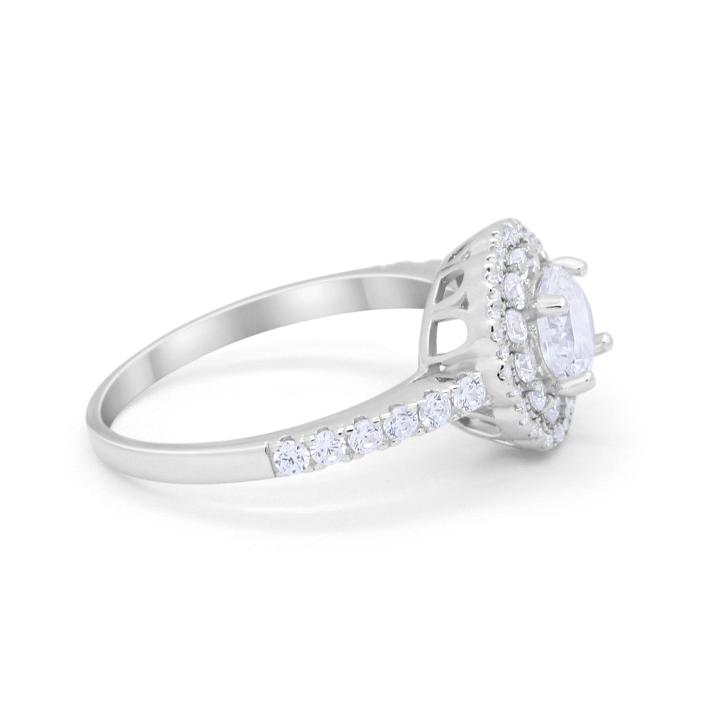 Art Deco Halo Simulated Cubic Zirconia Accent Wedding Ring