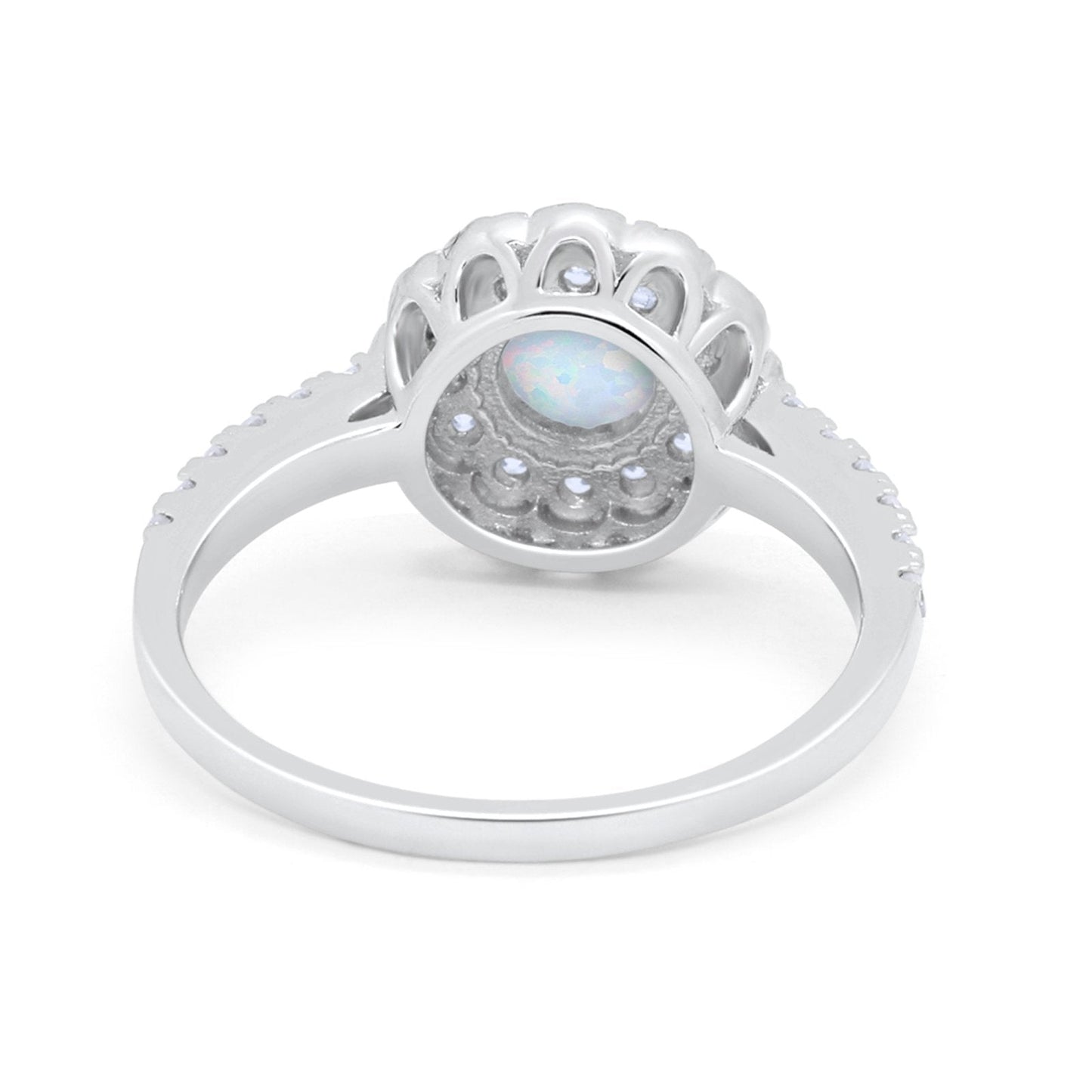 Halo Lab Created White Opal Accent Wedding Ring