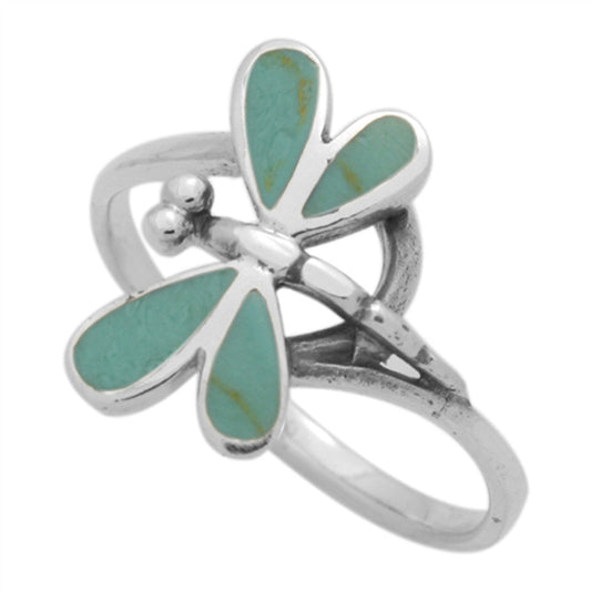 Dragonfly CZ Simulated Green Turquoise Stone Ring