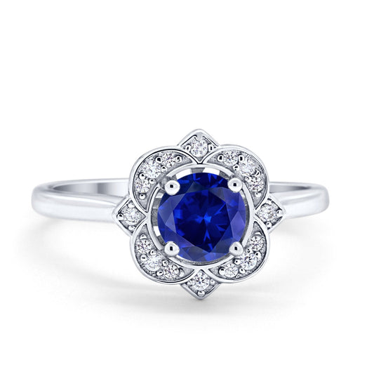 Floral Vintage Style Wedding Ring Simulated Blue Sapphire CZ