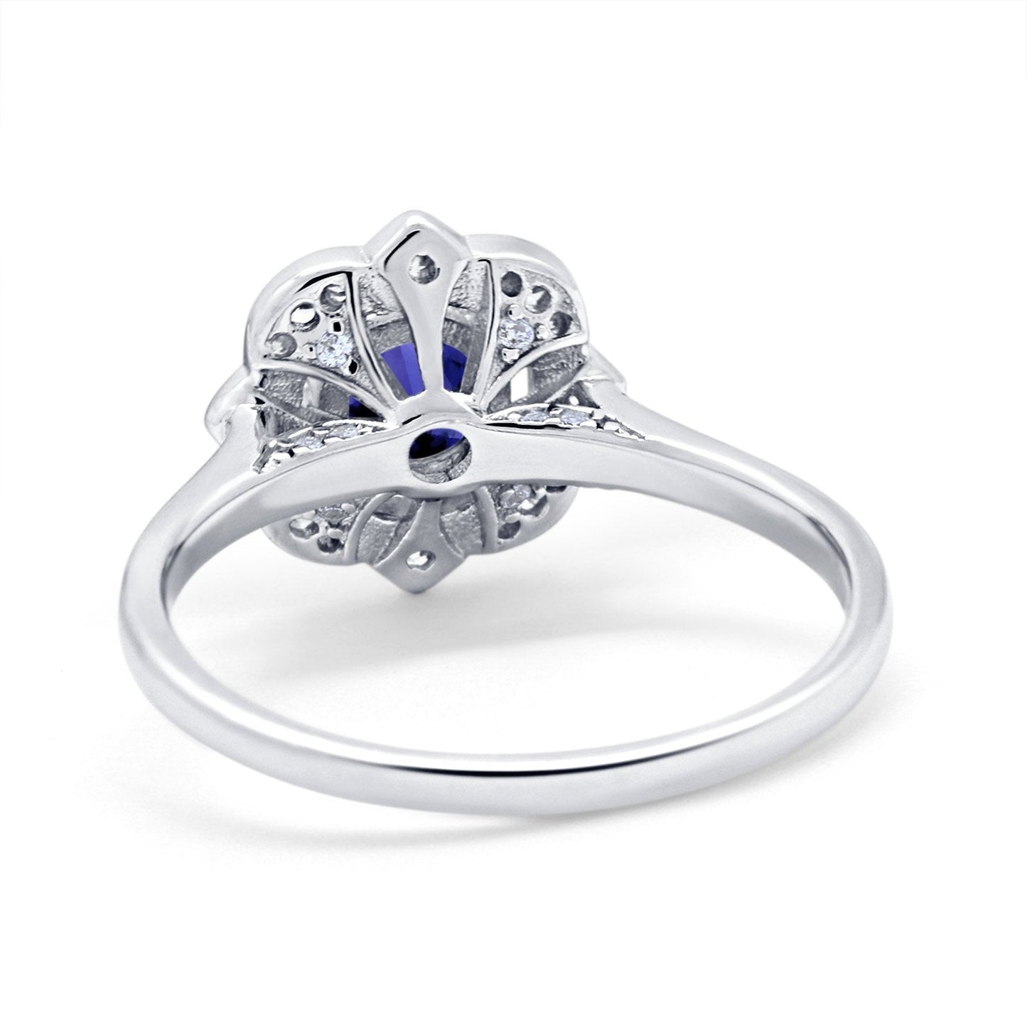 Floral Vintage Style Wedding Ring Simulated Blue Sapphire CZ