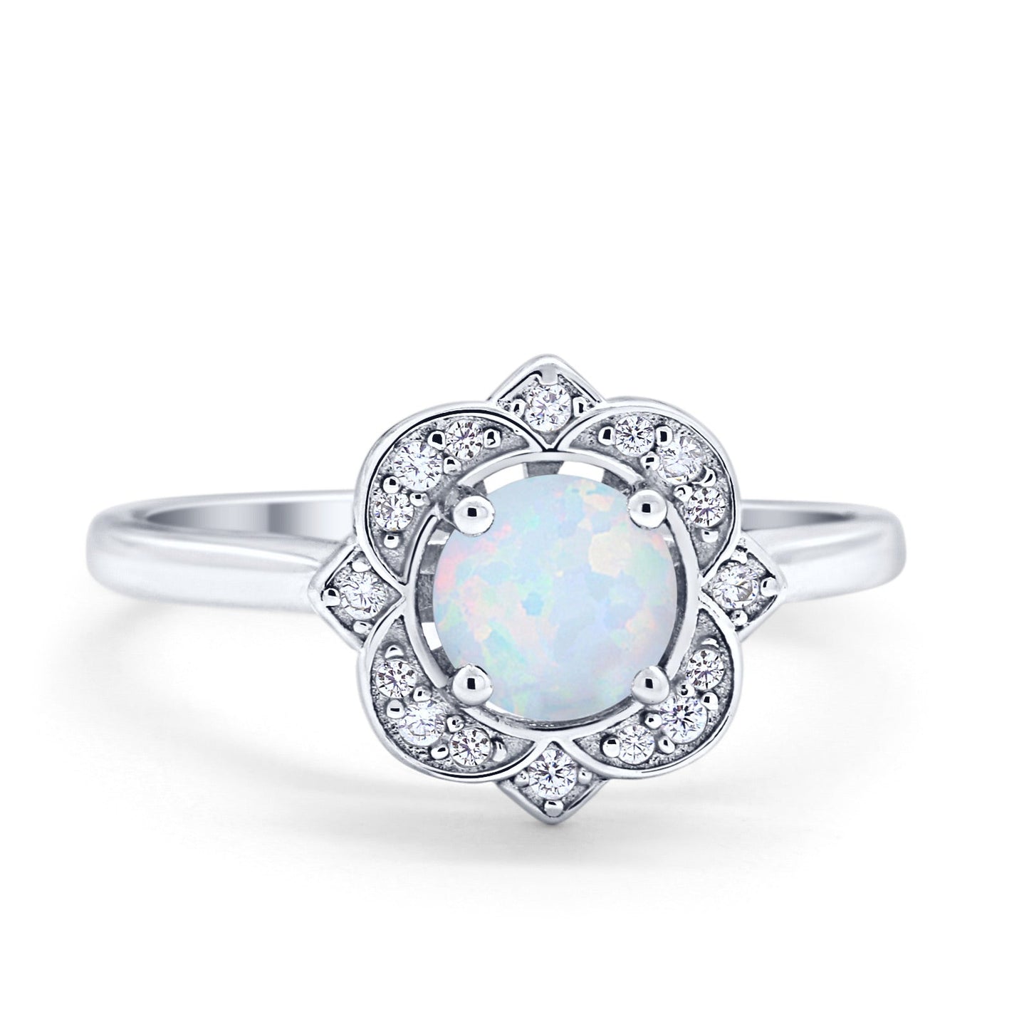 Floral Vintage Style Ring Lab Created White Opal