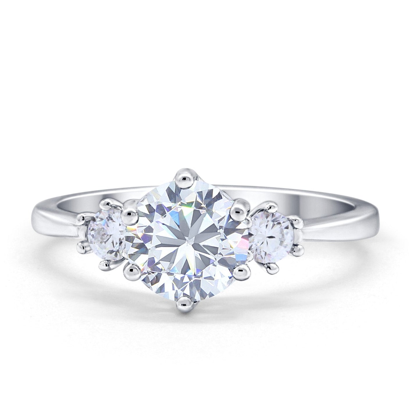 Three Stone Round Simulated Cubic Zirconia Wedding Ring