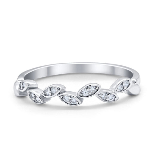 Leaf Art Deco Round Simulated CZ Wedding Eternity Ring