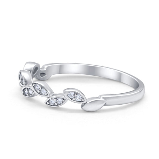 Leaf Art Deco Round Simulated CZ Wedding Eternity Ring