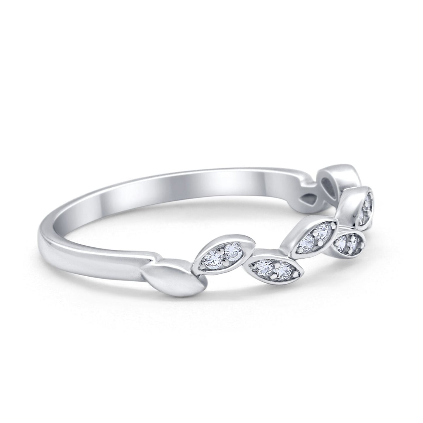 Leaf Art Deco Round Simulated CZ Wedding Eternity Ring