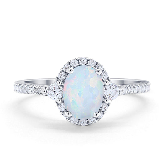 Art Deco Oval Wedding Engagement Ring Lab Created White Opal