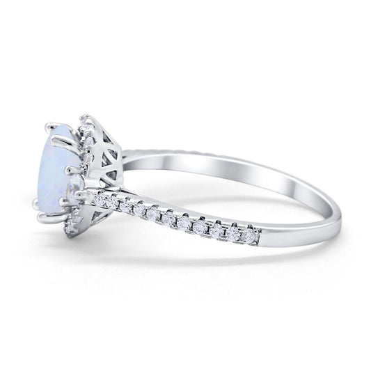 Art Deco Oval Wedding Engagement Ring Lab Created White Opal