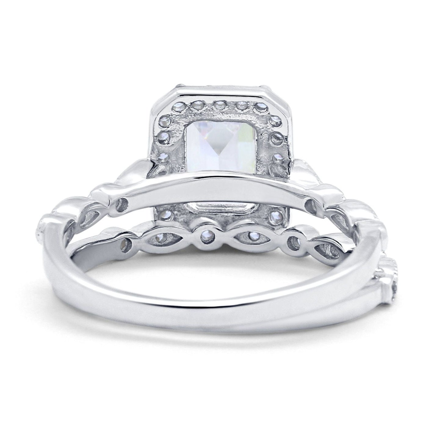 Two Piece Emerald Cut Ring Wedding Simulated Cubic Zirconia