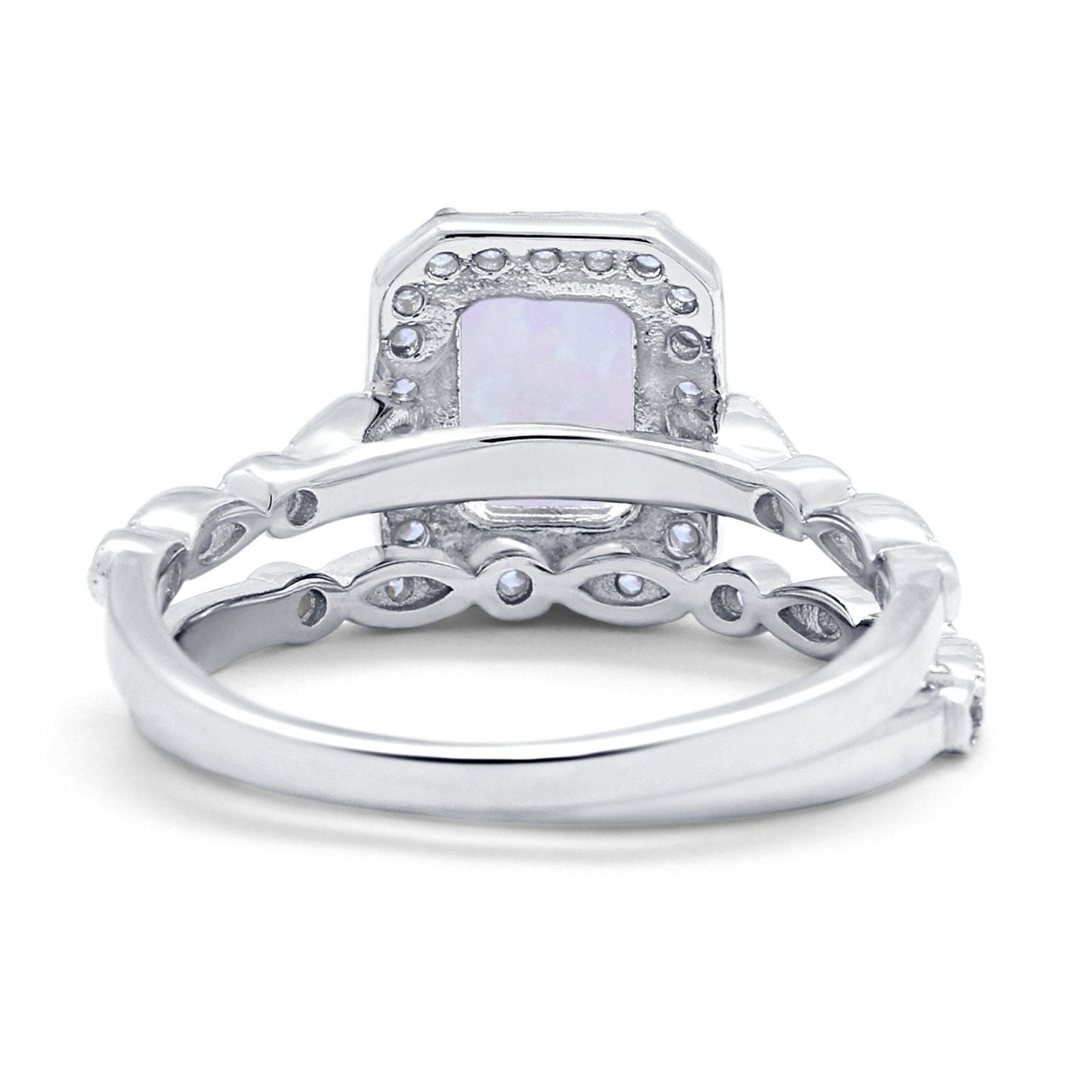 Two Piece Emerald Cut Bridal Set Engagement Wedding Ring Band Lab Created White Opal