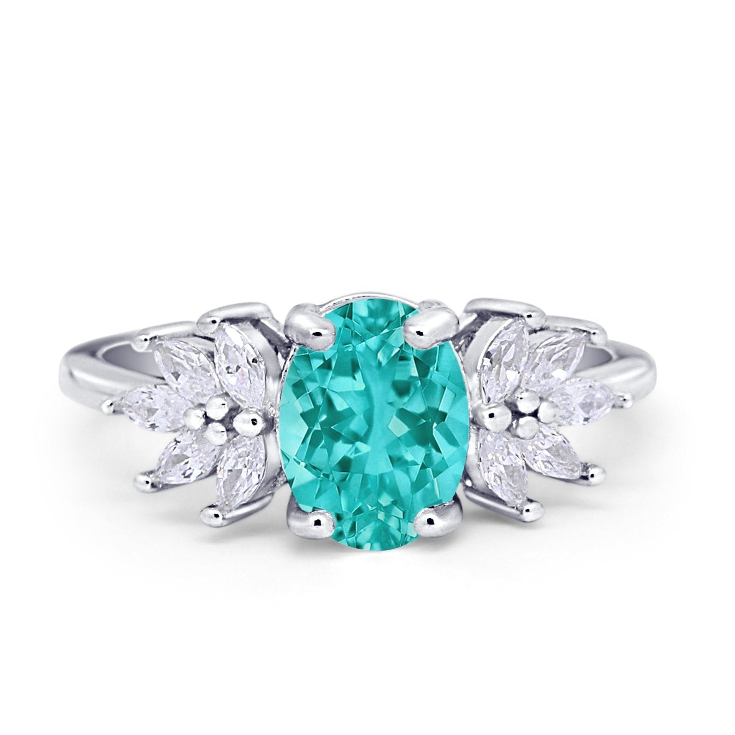 Art Deco Oval Simulated Paraiba Tourmaline CZ Engagement Ring