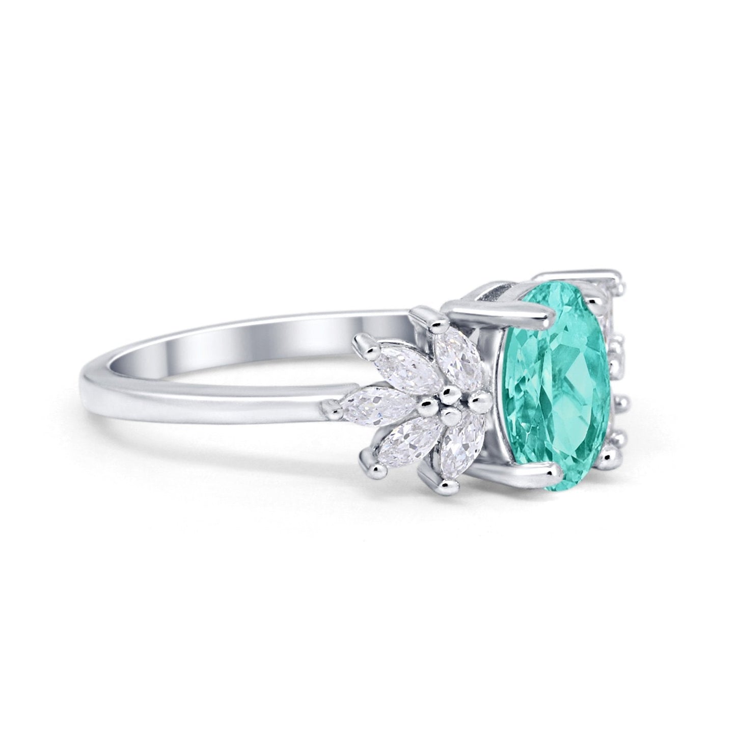 Art Deco Oval Simulated Paraiba Tourmaline CZ Engagement Ring