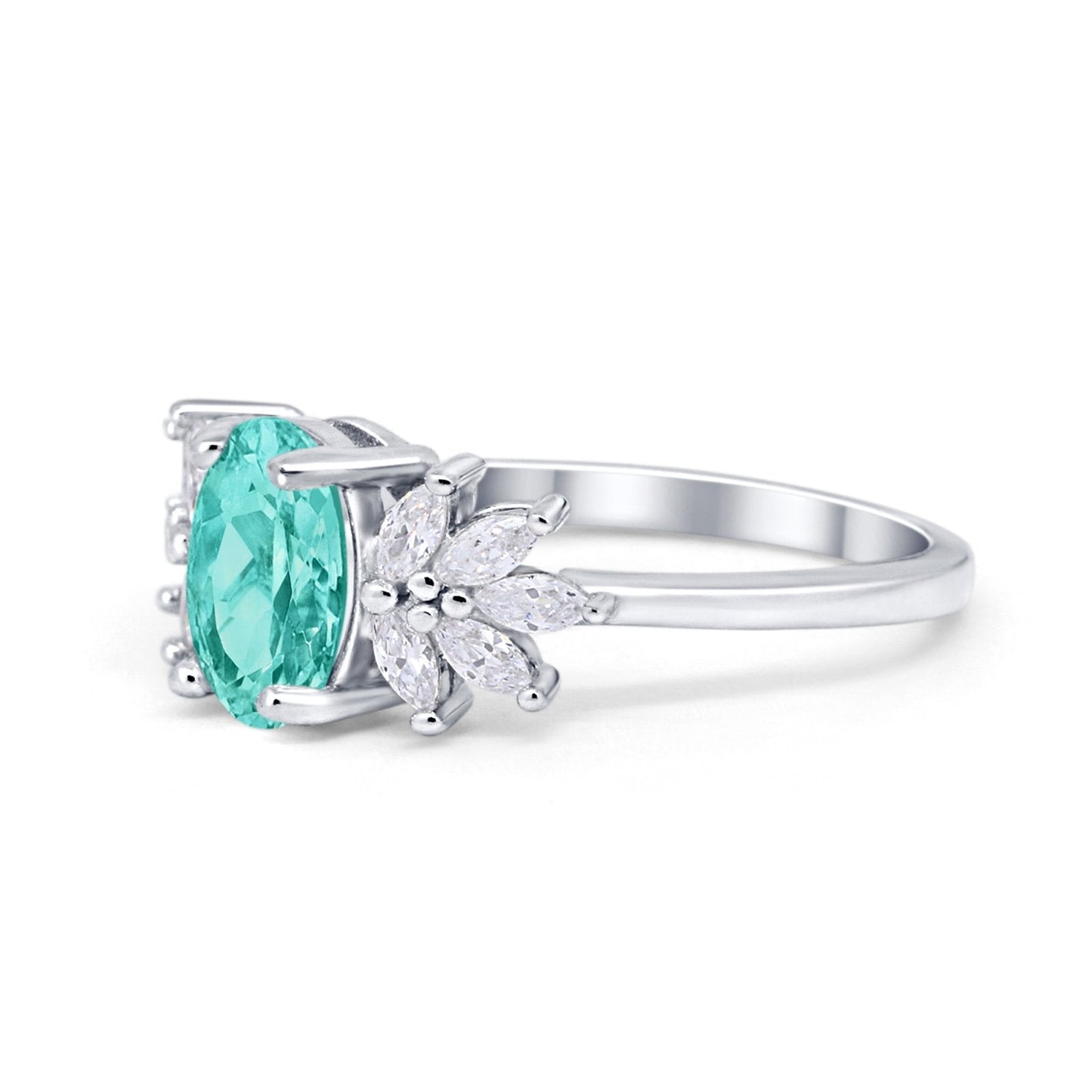 Art Deco Oval Simulated Paraiba Tourmaline CZ Engagement Ring