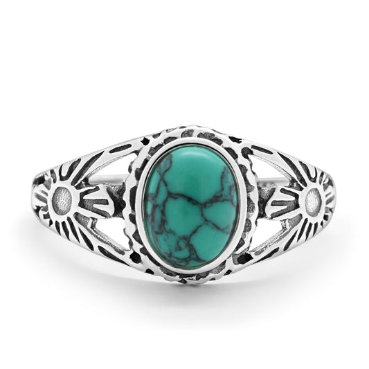 Antique Vintage Oval Simulated Turquoise Ring CZ