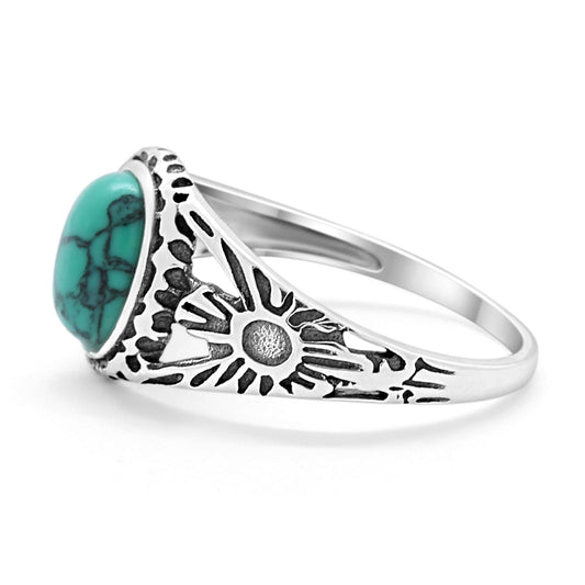 Antique Vintage Oval Simulated Turquoise Ring CZ