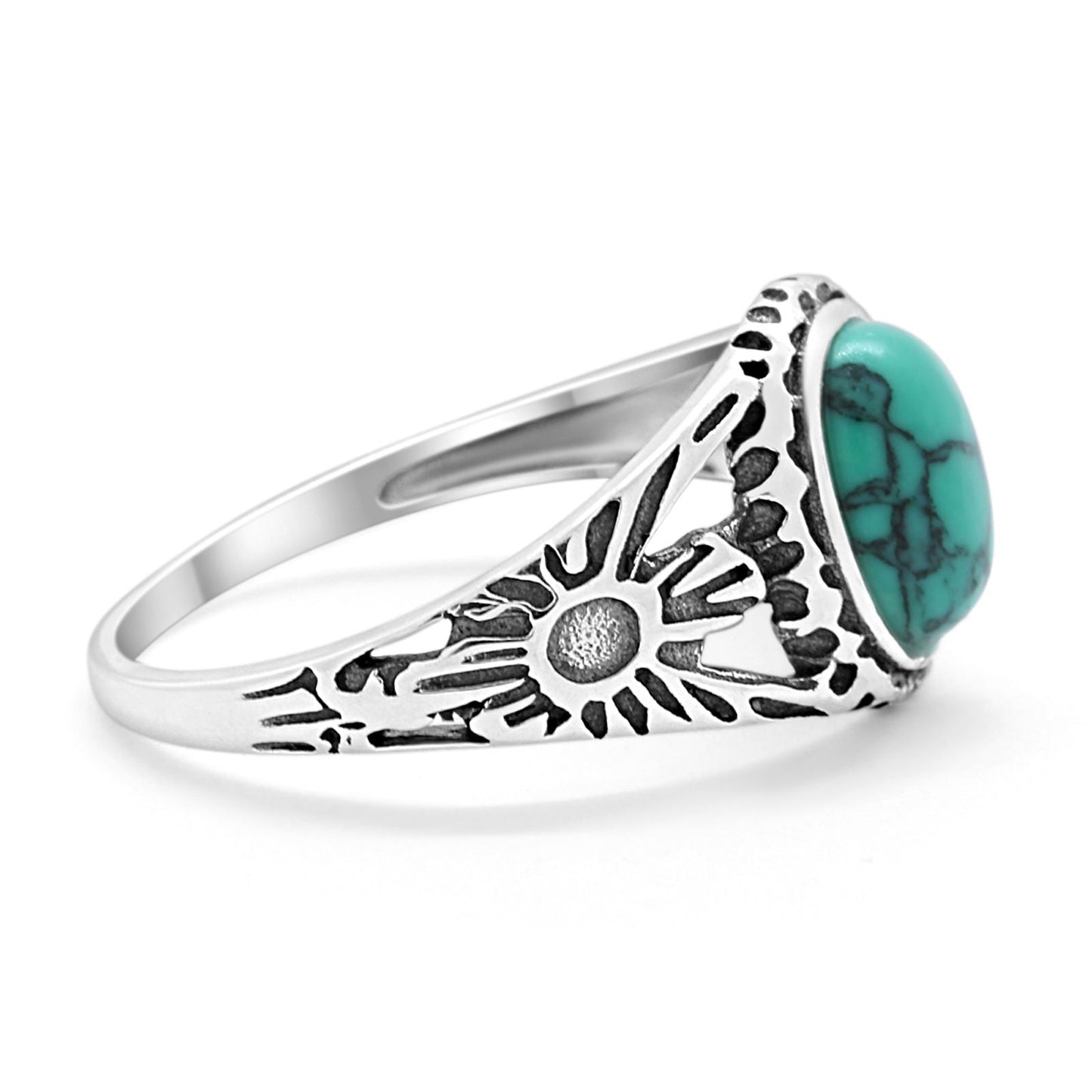 Antique Vintage Oval Simulated Turquoise Ring CZ