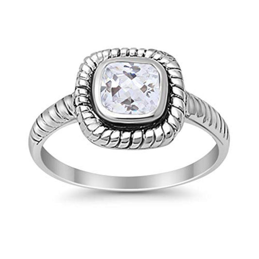 Princess Cut Simulated CZ Cable Shank Design Wedding Ring