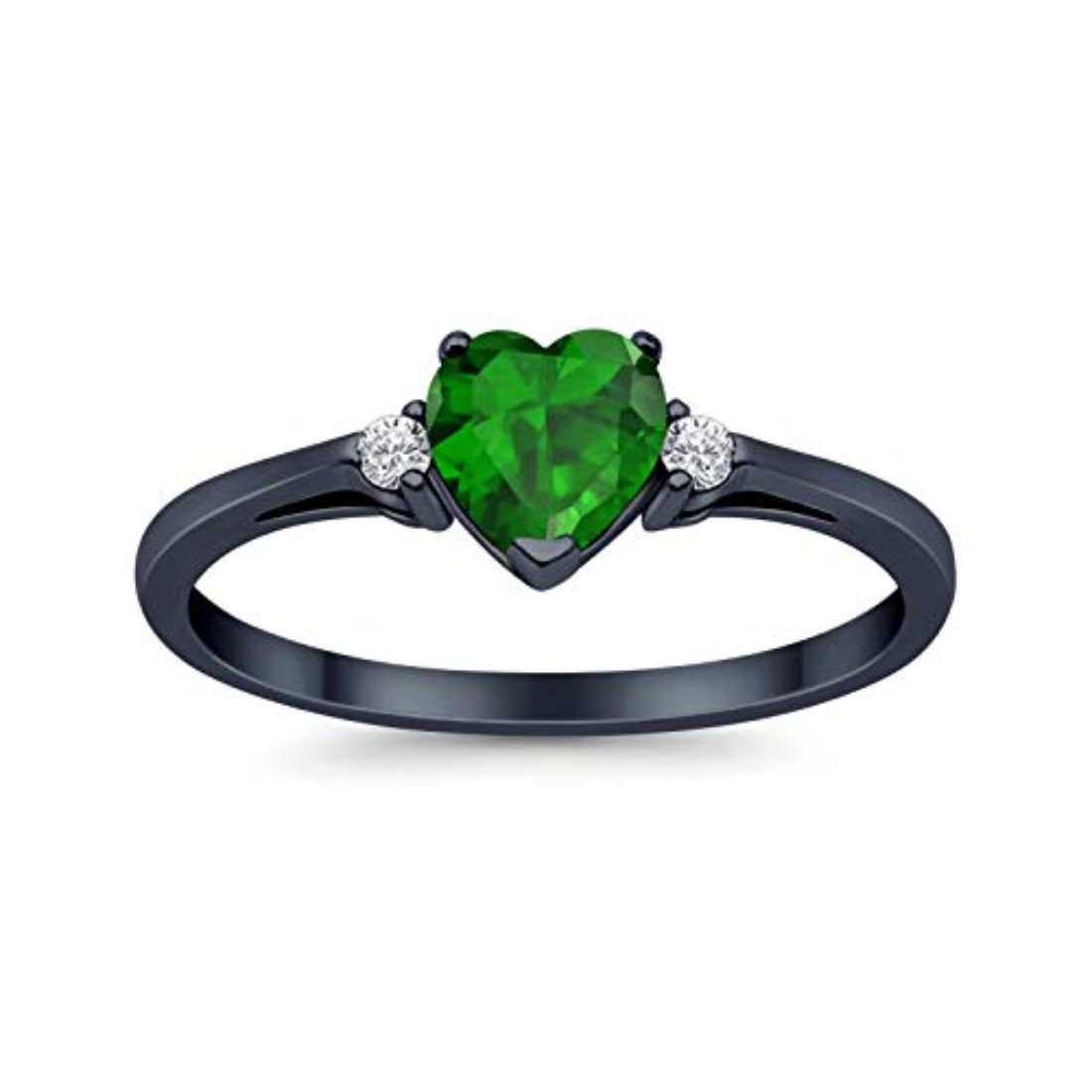 Heart Promise Black Tone, Simulated Green Emerald CZ Wedding Ring