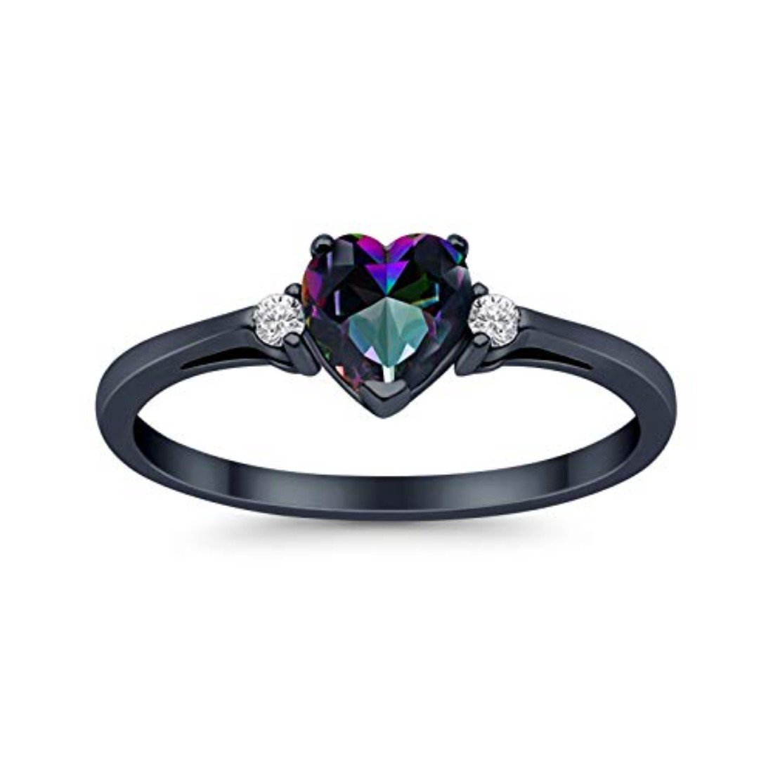 Heart Promise Black Tone, Simulated Rainbow CZ Wedding Ring