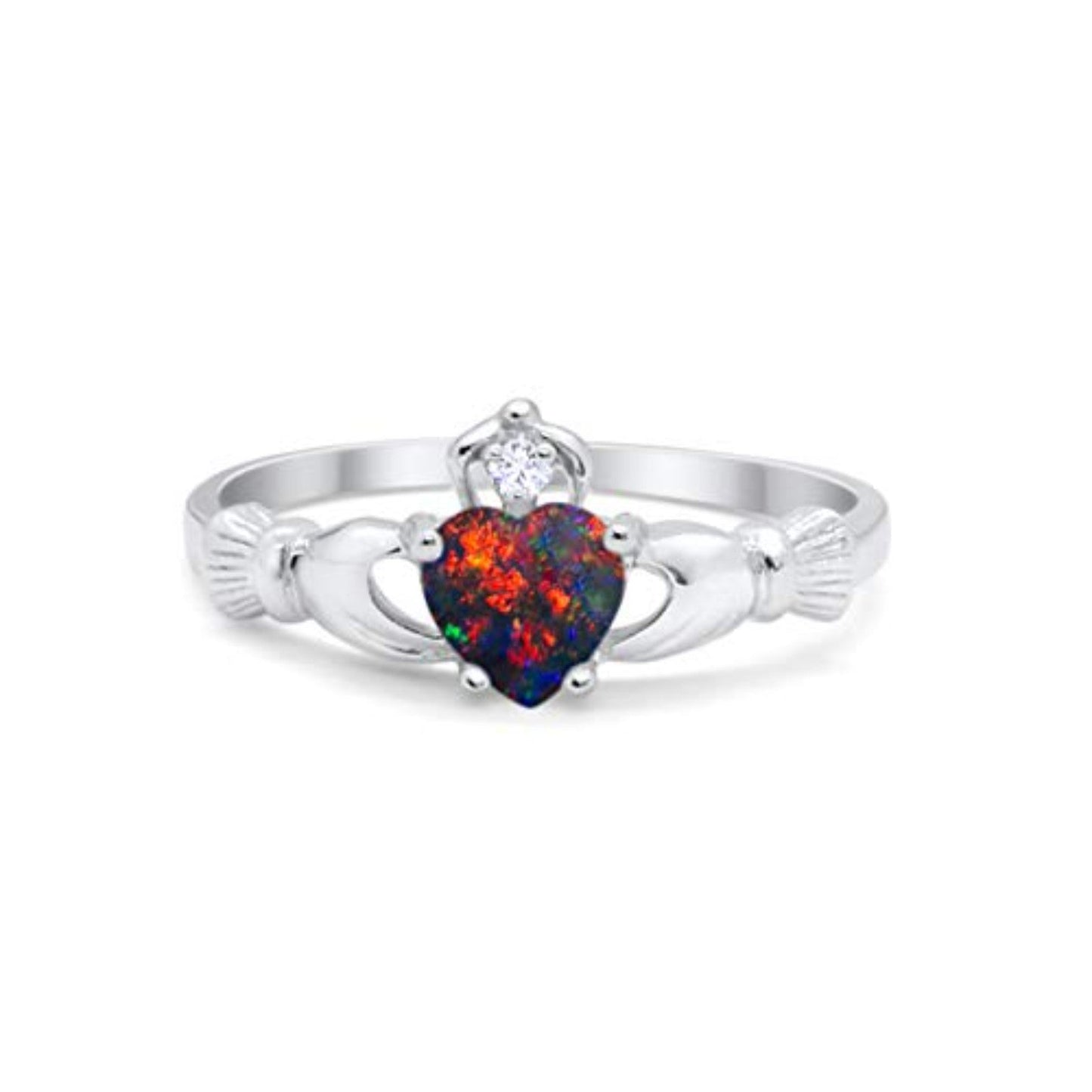 Heart Shape Lab Created Black Opal Claddagh Wedding Ring